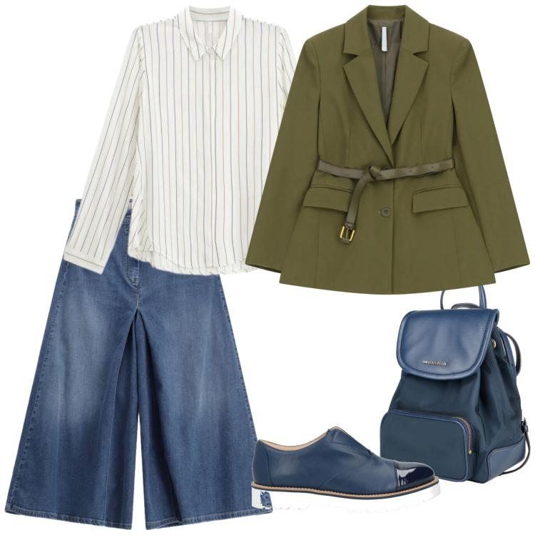 Outfit donna - Look. Stile Casual per Tutti i giorni. Abbinamento con zaini, mocassini, blazer, camicie, jeans.