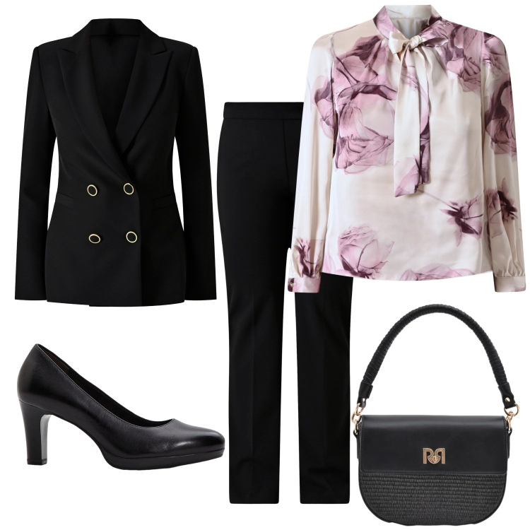 Outfit donna - Total look #2344738. Abbinamento con décolleté, borse a spalla, pantaloni a palazzo, bluse, blazer.