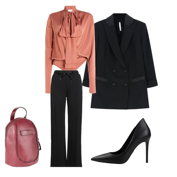 Outfit donna - Russet Silk Power. Stile Glamour per Serata fuori. Abbinamento con body, décolleté, zaini, pantaloni, blazer.