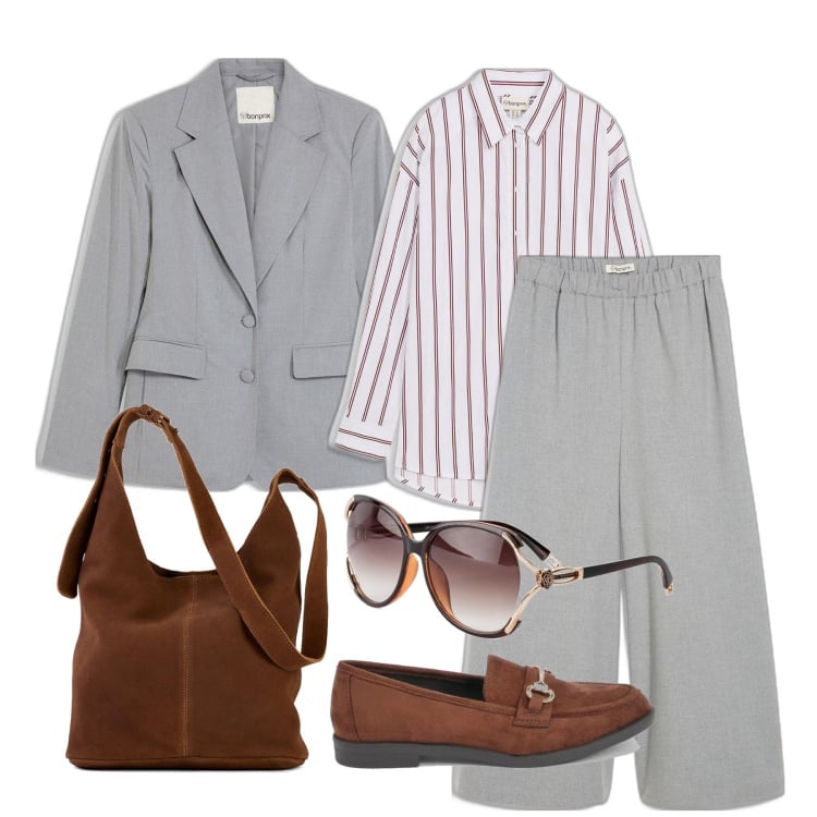 Outfit femme - Février. Style Tendance pour Tous les jours. Assortir avec chemisiers, jupe-culotte, lunettes de soleil, blazers, sacs en bandoulière, mocassins.
