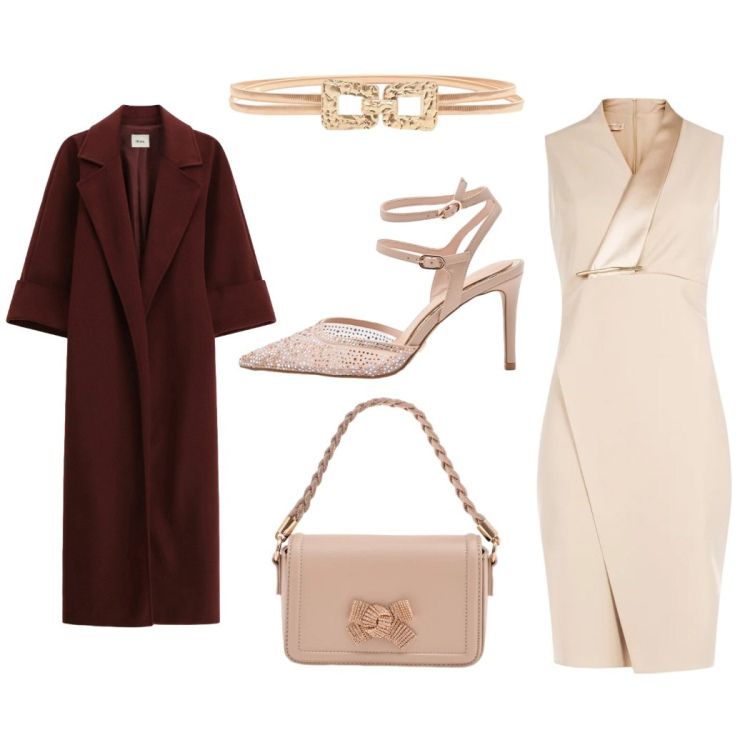 Outfit donna - Total look #2344764. Stile Chic per Serata fuori. Abbinamento con cappotti, pochette, décolleté, cinture, vestiti asimmetrici.