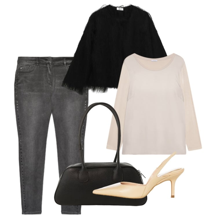 Outfit donna - Febbraio. Stile Bon Ton per Tutti i giorni. Abbinamento con t-shirt, jeans skinny, décolleté, blazer, borse a mano.