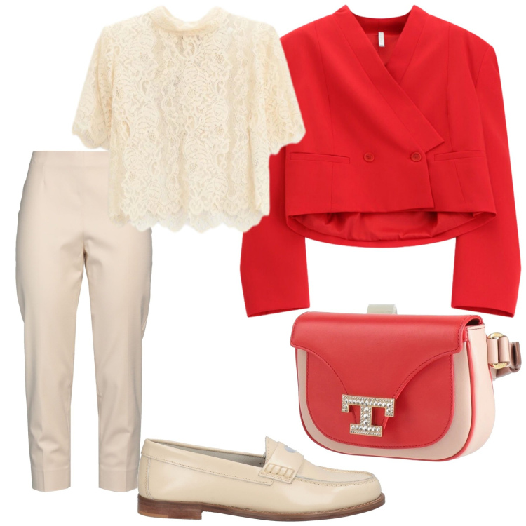 Outfit donna - Look. Stile Casual per Tutti i giorni. Abbinamento con marsupi, pantaloni, mocassini, blazer, top.