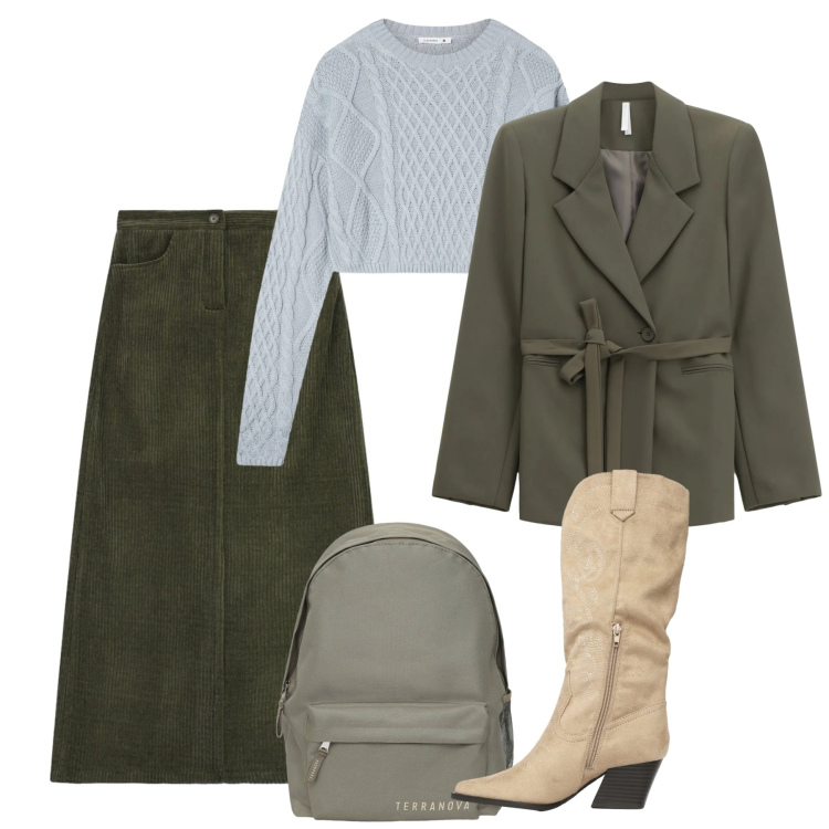 Outfit donna - Febbraio. Stile Bon Ton per Tutti i giorni. Abbinamento con zaini, maglieria, stivali, gonne lunghe, blazer.