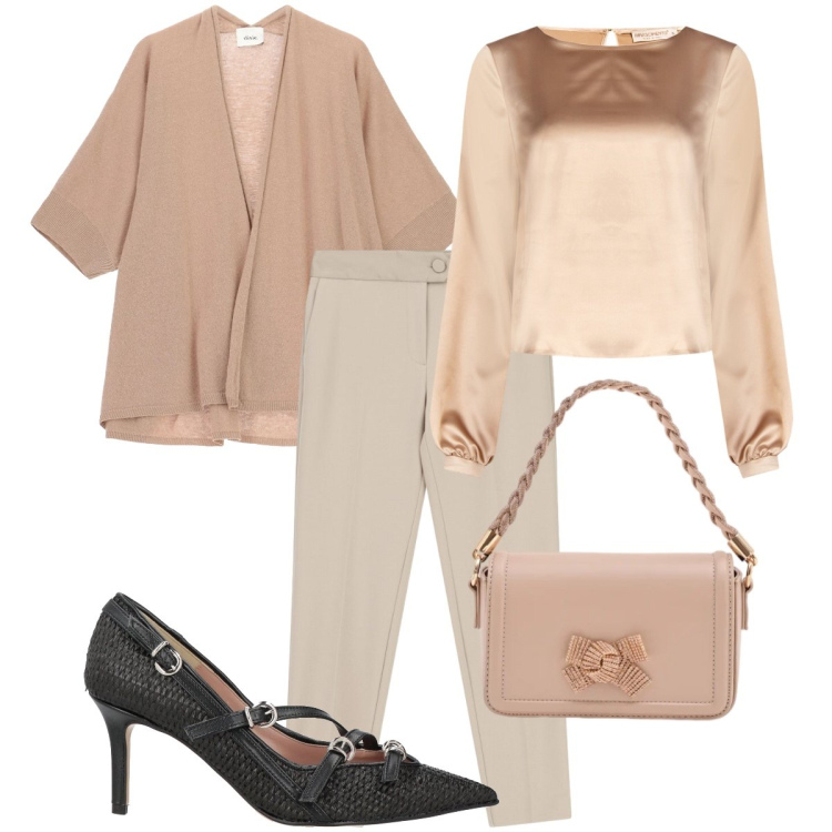 Outfit donna - Total look #2344775. Stile Chic per Ufficio. Abbinamento con décolleté, pantaloni, cardigans, bluse, pochette.