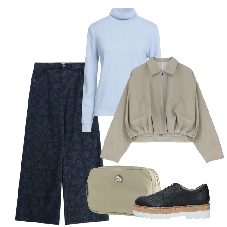 Outfit donna - Febbraio. Stile Bon Ton per Tutti i giorni. Abbinamento con scarpe stringate, maglieria, marsupi, bomber, jeans.