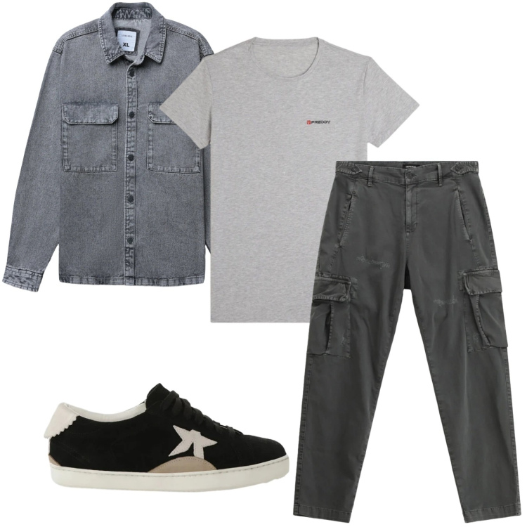 Outfit uomo - Total look #2344789. Stile Casual per Tutti i giorni. Abbinamento con cappotti, pantaloni cargo, sneakers, t-shirt sportive.