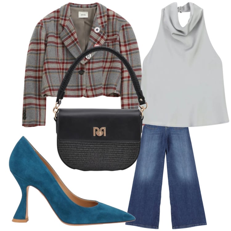 Outfit donna - Febbraio outfit. Stile Casual chic per Tutti i giorni. Abbinamento con décolleté, jeans, borse a spalla, top, blazer.