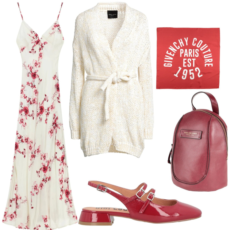 Outfit donna - Look. Stile Romantica per Serata fuori. Abbinamento con zaini, cardigans, sciarpe, ballerine, vestiti lunghi.