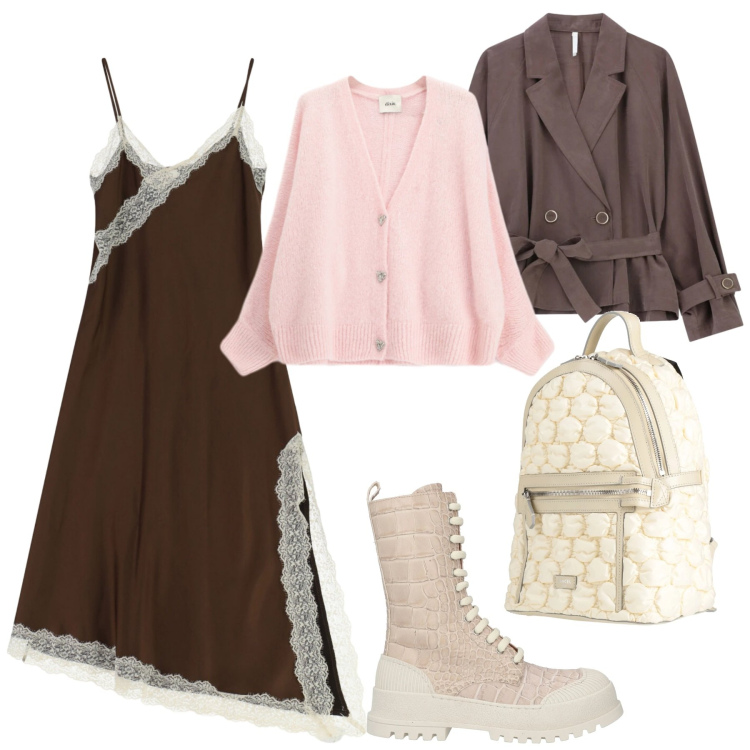 Outfit donna - Look. Stile Casual chic per Tutti i giorni. Abbinamento con zaini, anfibi, vestiti lunghi, blazer, cardigans.