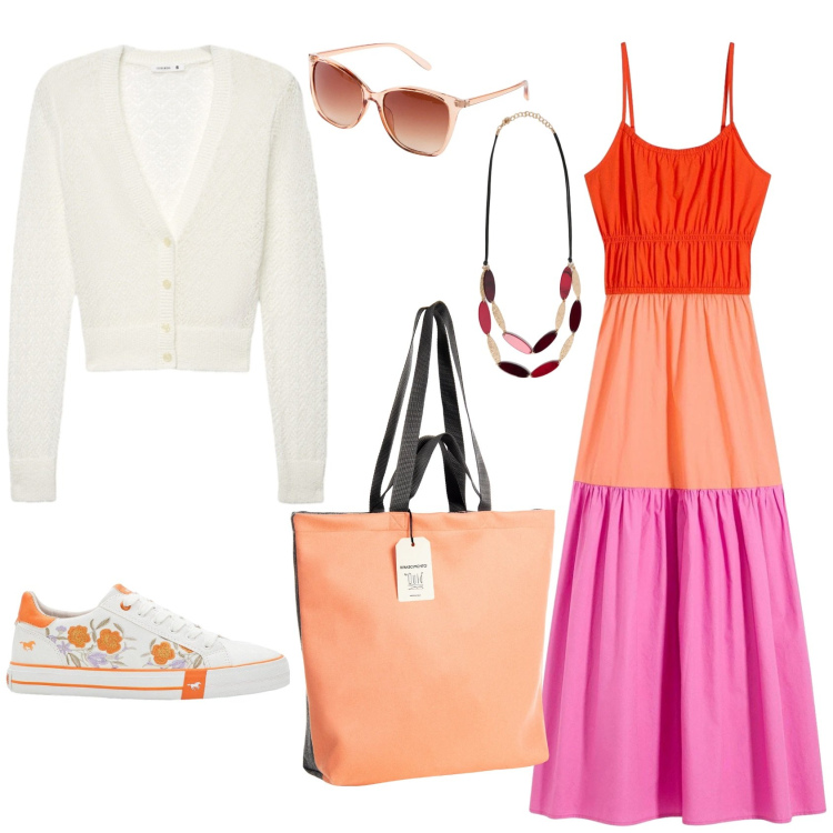 Outfit donna - Per un pic-nic sulla spiaggia. Stile Boho per Mare. Abbinamento con sneakers, vestiti, occhiali da sole, cardigans, collane, borse tote.