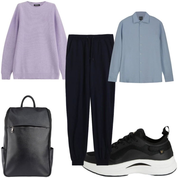 Outfit uomo - Total look #2344813. Stile Trendy per Tutti i giorni. Abbinamento con maglieria, sneakers, pantaloni, borse sportive, polo.