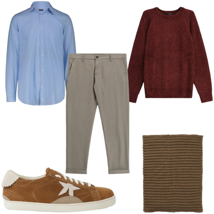 Outfit uomo - Total look #2344815. Stile Casual per Tutti i giorni. Abbinamento con pantaloni, maglieria, sneakers, scaldacollo, camicie.