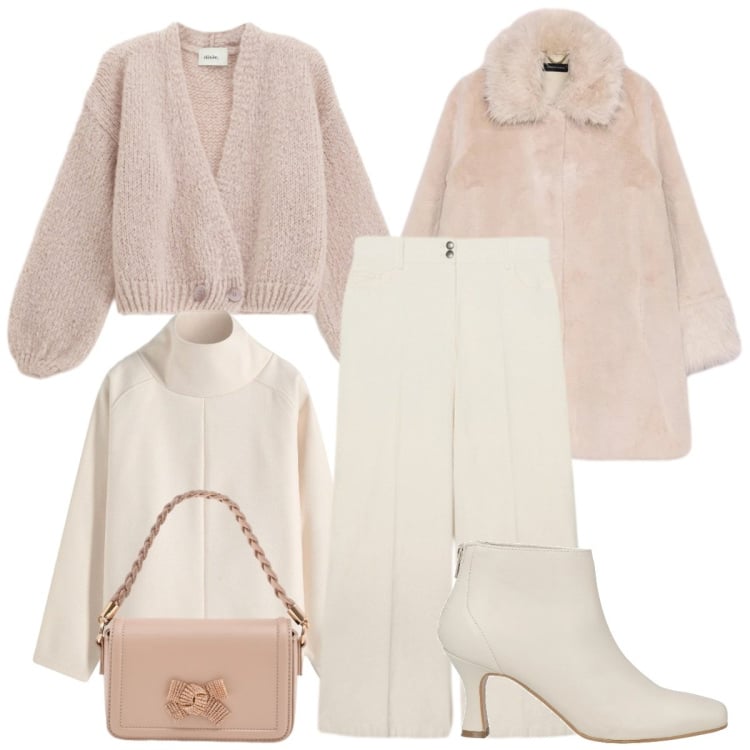 Outfit donna - Domenica a pranzo fuori. Stile Casual chic per Tutti i giorni. Abbinamento con stivaletti, maglieria, pantaloni chino, cappotti, pochette, cardigans.