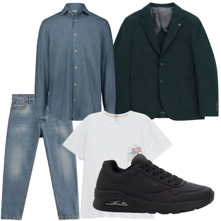 Outfit uomo - Stratificazioni. Stile Casual per Tutti i giorni. Abbinamento con sneakers, giacche, jeans, t-shirt, camicie.