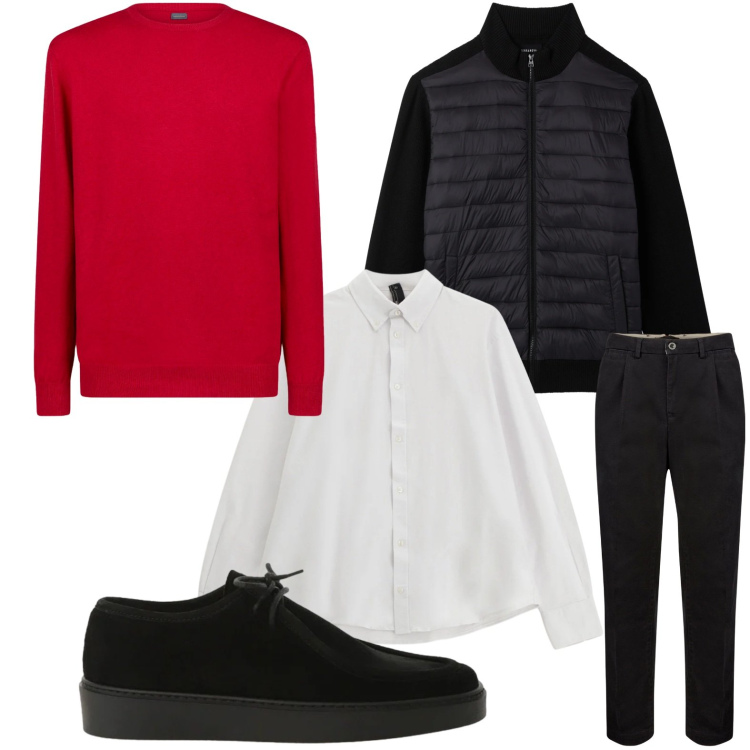 Outfit uomo - Strati. Stile Trendy per Tutti i giorni. Abbinamento con camicie, scarpe stringate, piumini, pantaloni, maglieria.