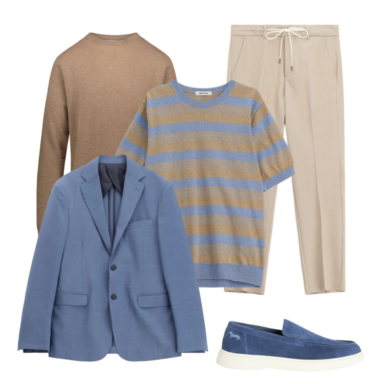 Outfit uomo - Azure & Earth. Stile Trendy per Tutti i giorni. Abbinamento con sneakers, pantaloni, maglieria, giacche, maglieria.