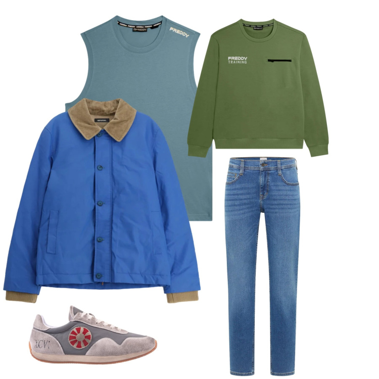 Outfit uomo - Workwear meets Street. Stile Urban per Tutti i giorni. Abbinamento con jeans bootcut, cappotti, felpe, canottiere, sneakers.