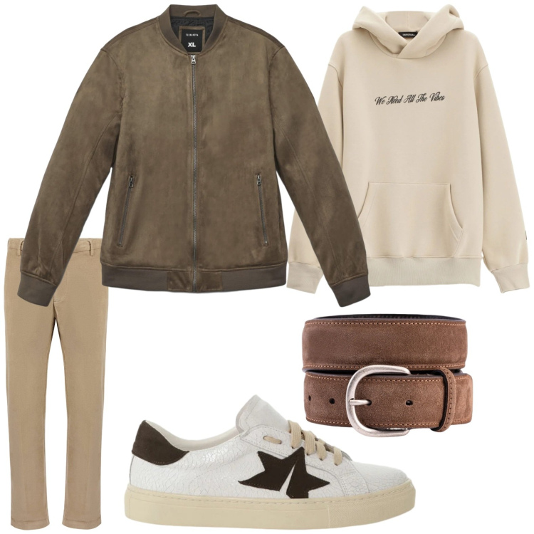 Outfit uomo - Tutti i giorni. Stile Trendy per Tutti i giorni. Abbinamento con giacche, sneakers, felpe con cappuccio, pantaloni, cinture.