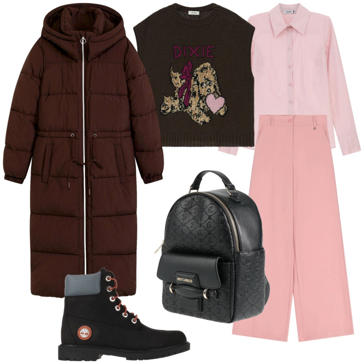 Outfit donna - Strati. Stile Casual chic per Tutti i giorni. Abbinamento con stivaletti, zaini, piumini, pantaloni a palazzo, maglieria, camicie.