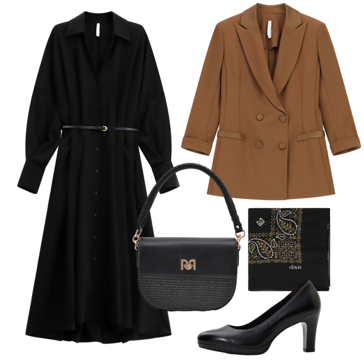 Outfit donna - Via Condotti. Stile Chic per Serata fuori. Abbinamento con décolleté, vestiti lunghi, blazer, foulard, borse a spalla.