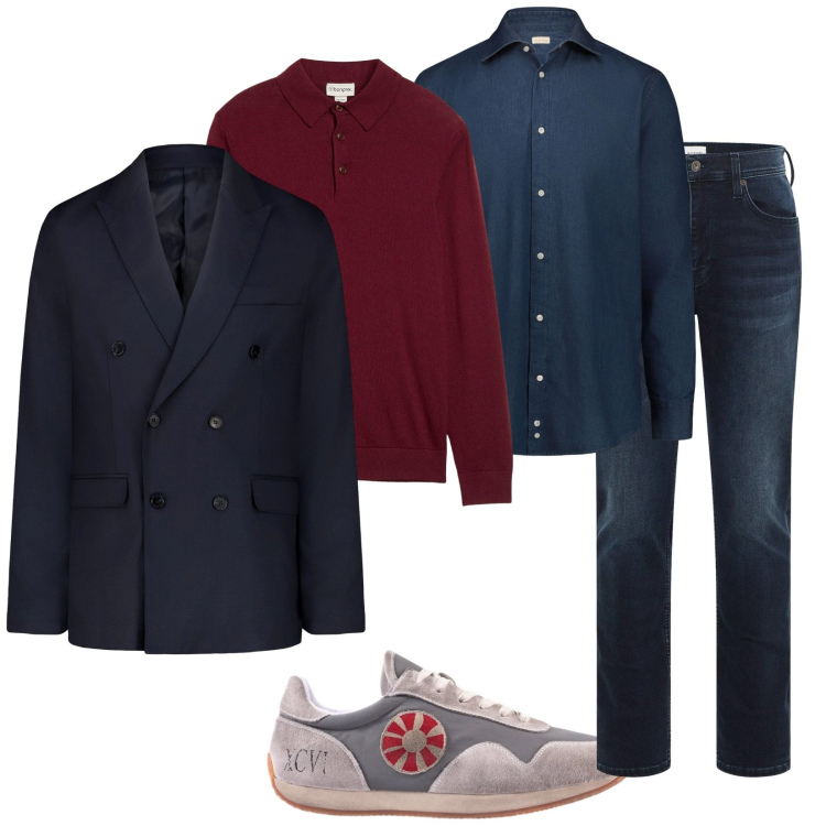 Outfit uomo - Total look #2344906. Stile Casual per Tutti i giorni. Abbinamento con maglieria, jeans slim fit, sneakers, giacche, camicie.