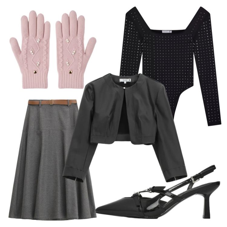 Outfit donna - Oggi preppy. Stile Preppy per Scuola/Università. Abbinamento con guanti, gonne lunghe, blazer, body, décolleté.