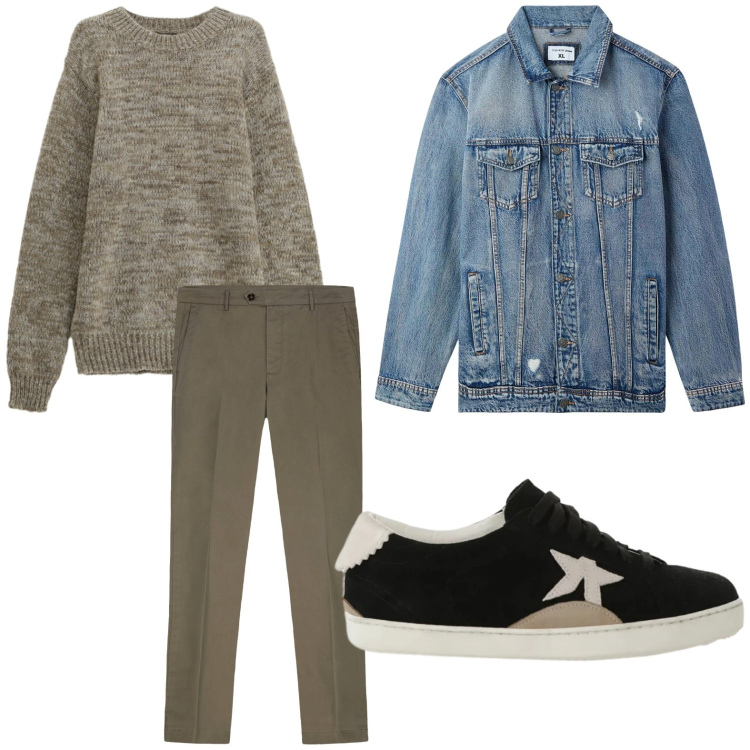 Outfit uomo - Sportivo casual. Stile Trendy per Tutti i giorni. Abbinamento con giacche, maglieria, sneakers, pantaloni chino.
