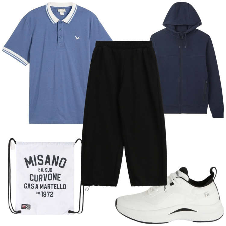 Outfit uomo - Total look #2344921. Stile Casual per Tutti i giorni. Abbinamento con polo, borse sportive, felpe con cappuccio, pantaloni, sneakers.