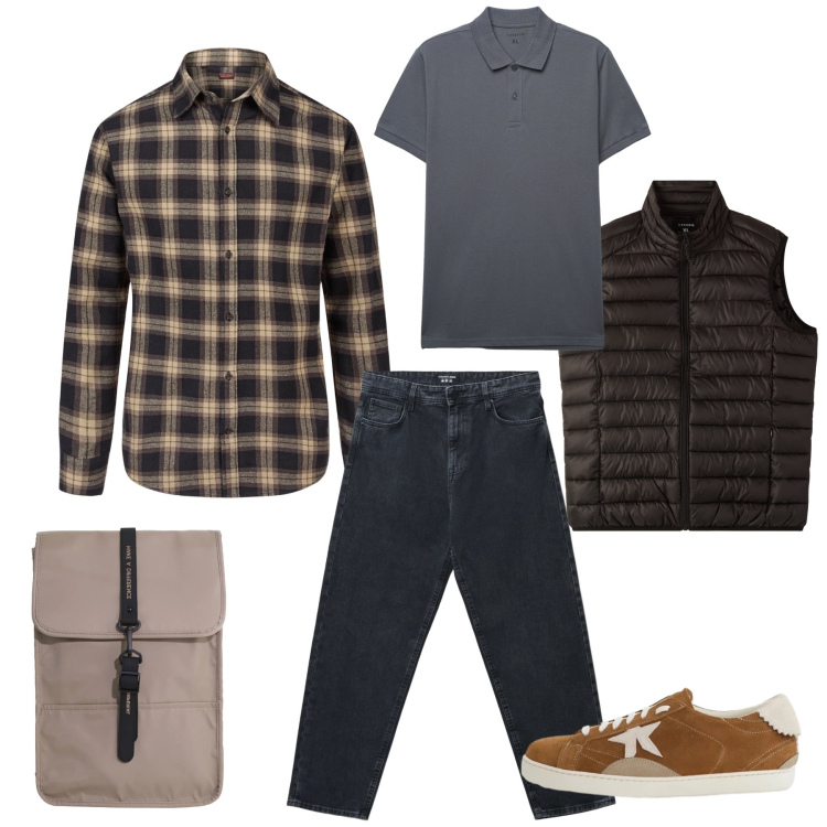 Outfit uomo - The Urban Explorer. Stile Urban per Tutti i giorni. Abbinamento con borse sportive, sneakers, piumini, jeans, polo, camicie.