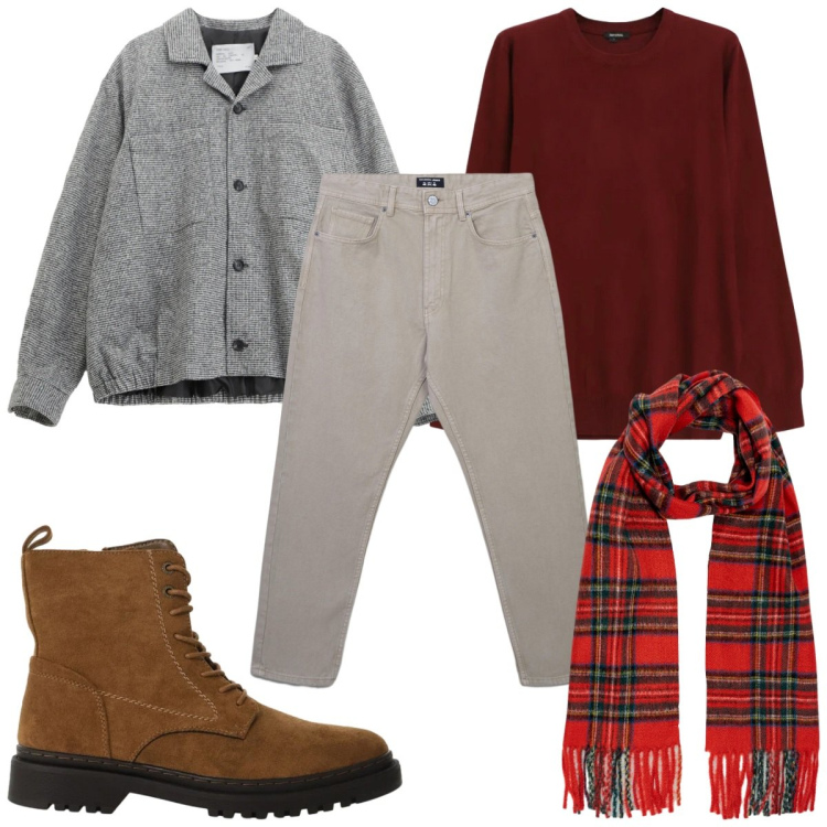 Outfit uomo - Total look #2344931. Stile Casual per Tutti i giorni. Abbinamento con jeans, maglieria, anfibi, cappotti, sciarpe.