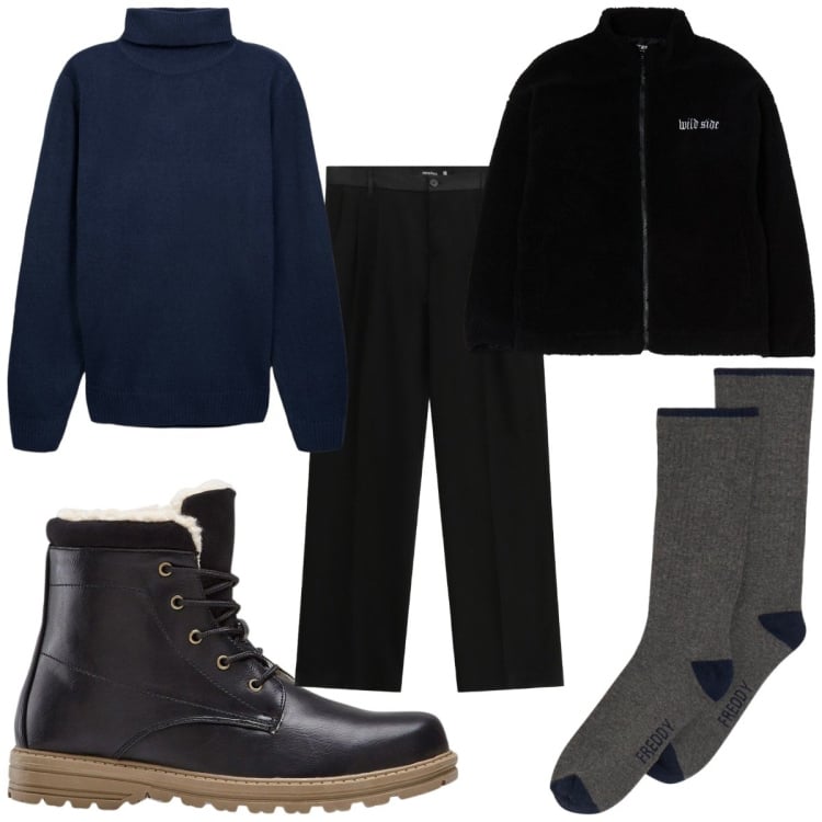 Outfit uomo - Total look #2344937. Stile Casual per Tutti i giorni. Abbinamento con stivali e stivaletti, pantaloni, giacche, maglieria, calzini.