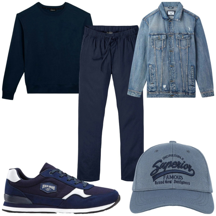 Outfit uomo - Total look #2344938. Stile Casual per Tutti i giorni. Abbinamento con sneakers, pantaloni, cappelli con visiera, giacche, felpe.