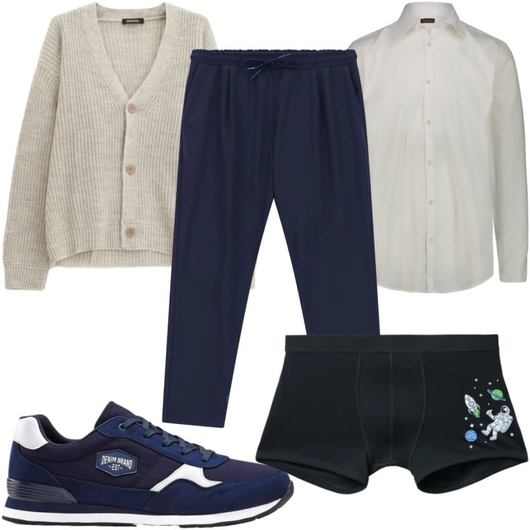 Outfit uomo - Total look #2344940. Stile Casual per Tutti i giorni. Abbinamento con sneakers, boxer, pantaloni, cardigans, camicie.