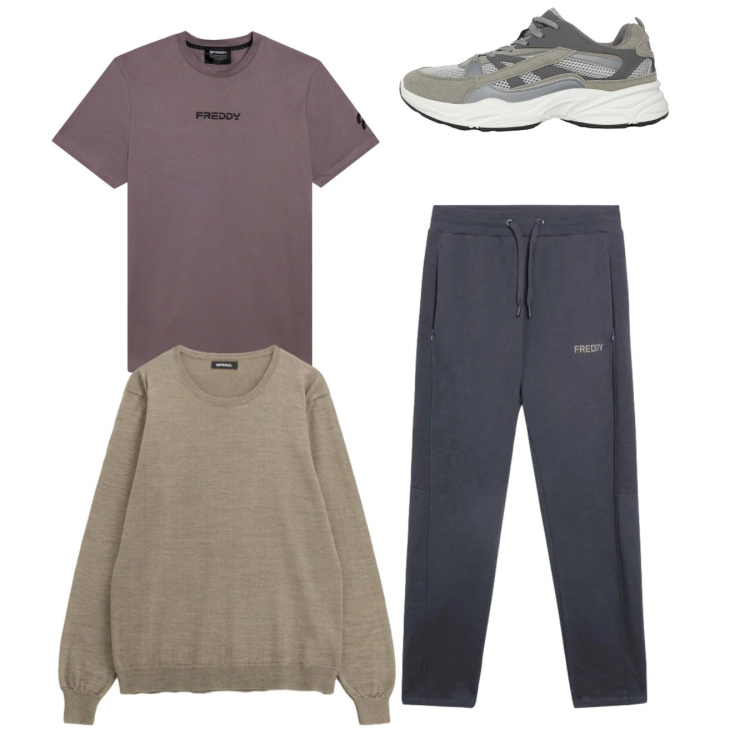 Outfit uomo - Total look. Stile Casual per Tutti i giorni. Abbinamento con sneakers, maglieria, pantaloni, t-shirt.
