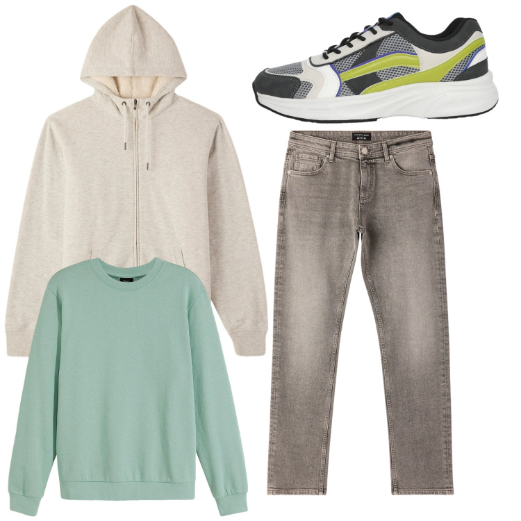 Outfit uomo - Total Terranova. Stile Casual per Tutti i giorni. Abbinamento con felpe, felpe con cappuccio, sneakers, jeans.