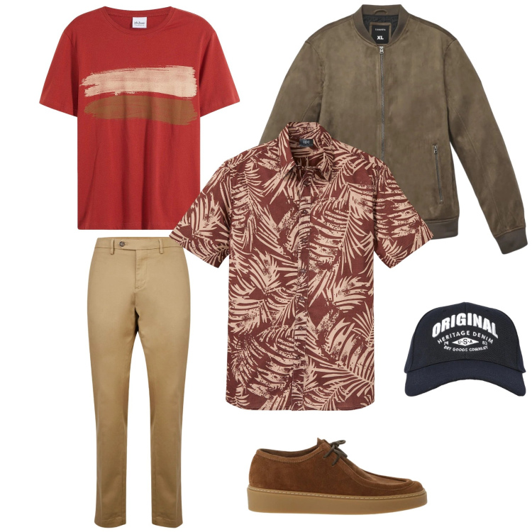 Outfit uomo - Exotic Urban Style. Stile Urban per Tutti i giorni. Abbinamento con camicie a manica corta, t-shirt, scarpe stringate, giacche, cappelli con visiera, pantaloni chino.