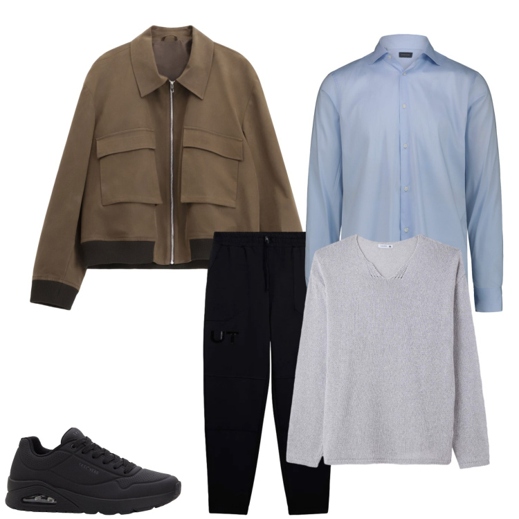 Outfit uomo - The Modern Transit Layering. Stile Urban per Tutti i giorni. Abbinamento con sneakers, giacche, maglieria, pantaloni, camicie.