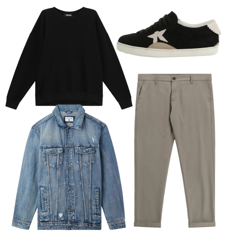 Outfit uomo - Total casual. Stile Casual per Tutti i giorni. Abbinamento con giacche, felpe, pantaloni, sneakers.