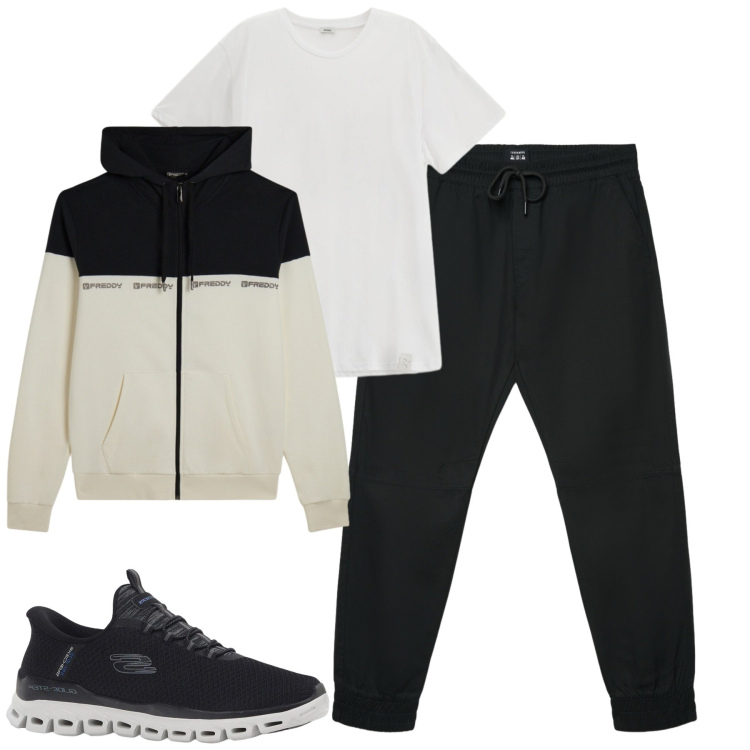 Outfit uomo - Total look #2345010. Stile Casual per Tutti i giorni. Abbinamento con sneakers, t-shirt, pantaloni corti, felpe con cappuccio.