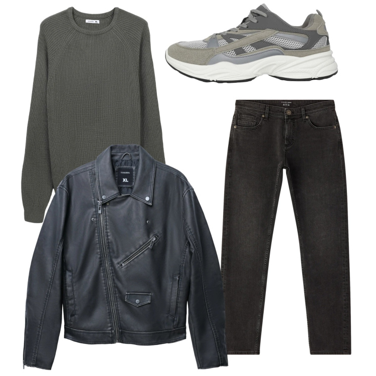 Outfit uomo - Total basic. Stile Casual per Tutti i giorni. Abbinamento con jeans, sneakers, giacche, maglieria.