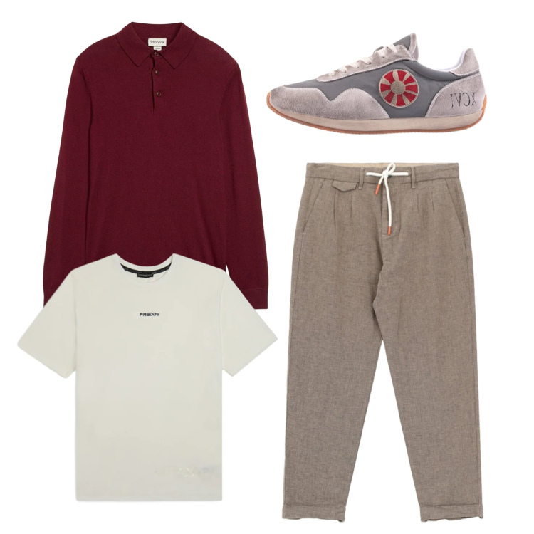 Outfit uomo - Total dinamic. Stile Casual per Tutti i giorni. Abbinamento con maglieria, pantaloni, t-shirt, sneakers.