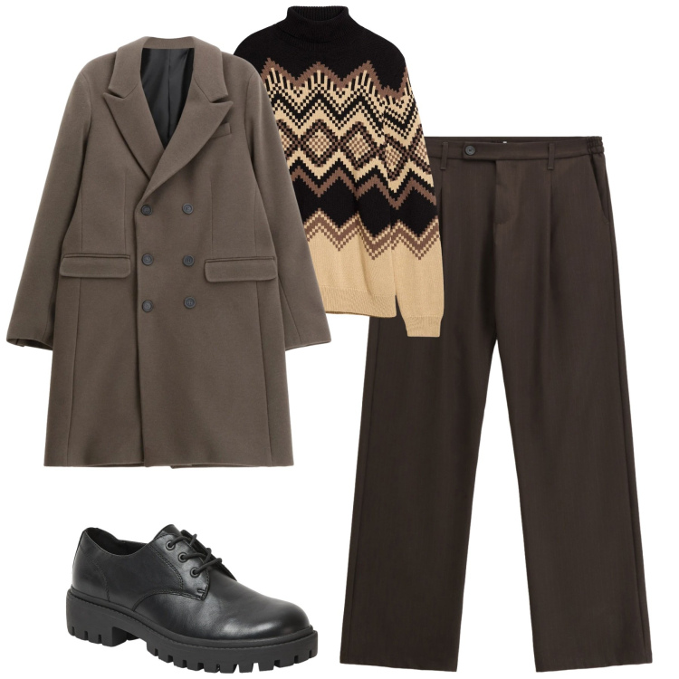 Outfit uomo - Total look #2345023. Stile Urban per Tutti i giorni. Abbinamento con maglieria, scarpe stringate, pantaloni, cappotti.