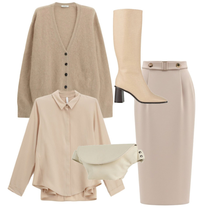 Outfit donna - Febbraio in tonalità soft - Focus Donna. Stile Bon Ton per Tutti i giorni. Abbinamento con stivali, marsupi, camicie, cardigans, gonne longuette.