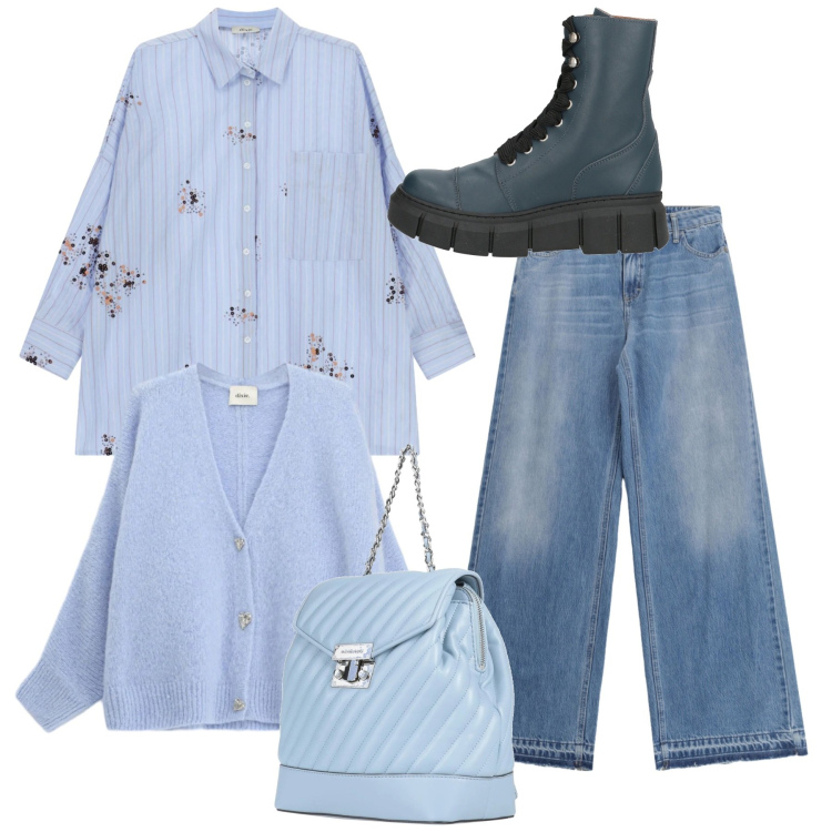 Outfit donna - Febbraio in tonalità soft - Focus Donna. Stile Bon Ton per Tutti i giorni. Abbinamento con zaini, stivaletti, cardigans, camicie, jeans.