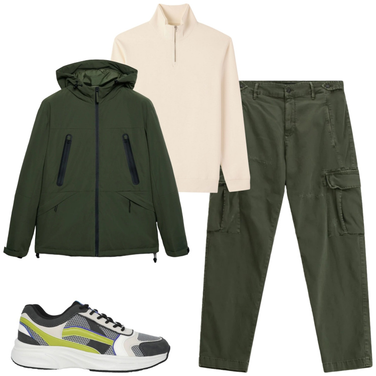 Outfit uomo - Total look #2345046. Stile Casual per Tutti i giorni. Abbinamento con felpe, giacche, sneakers, pantaloni cargo.
