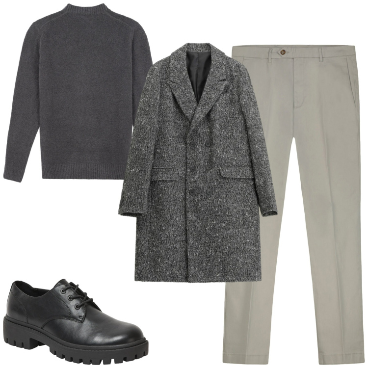 Outfit uomo - Total look #2345049. Stile Urban per Tutti i giorni. Abbinamento con scarpe stringate, cappotti, maglieria, pantaloni chino.