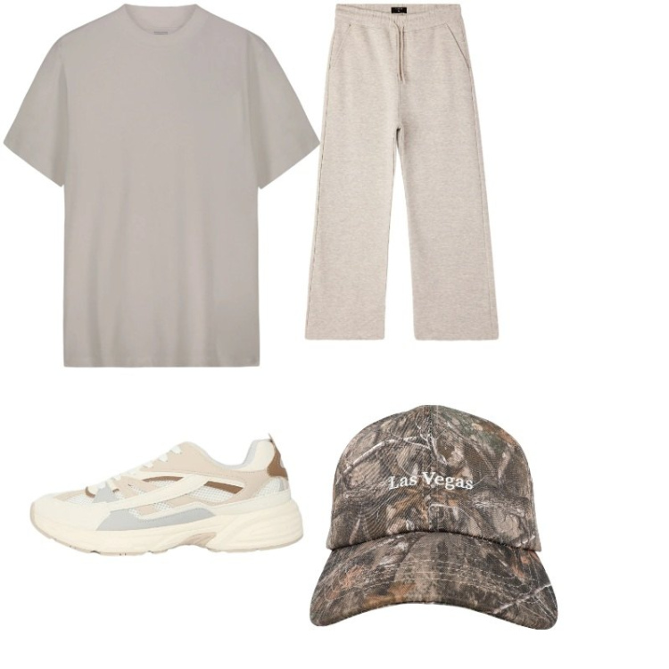 Outfit uomo - Day in fall. Stile Urban Abbinamento con pantaloni, sneakers, cappelli con visiera, t-shirt.