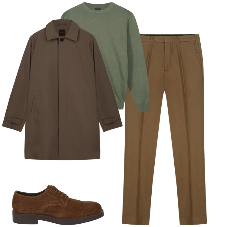 Outfit uomo - Total look #2345055. Stile Urban per Tutti i giorni. Abbinamento con scarpe stringate, pantaloni, trench, maglieria.