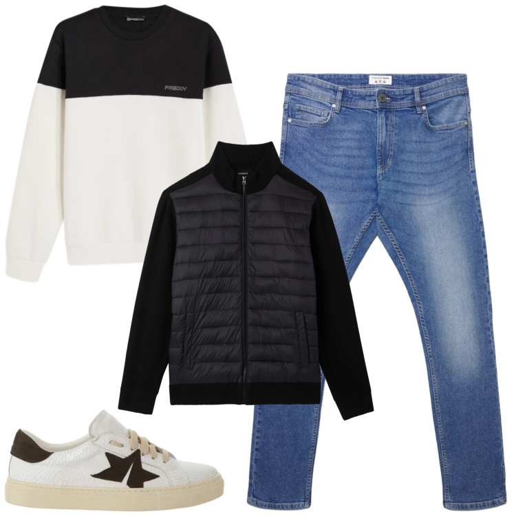 Outfit uomo - Total look #2345068. Stile Casual per Tutti i giorni. Abbinamento con sneakers, piumini, jeans skinny, felpe.